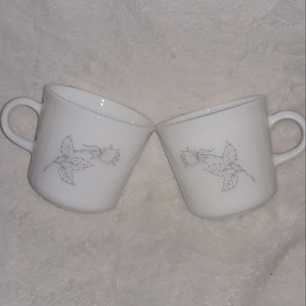2 Piece set Vintage Corning Silver Rose White Coffee Mug